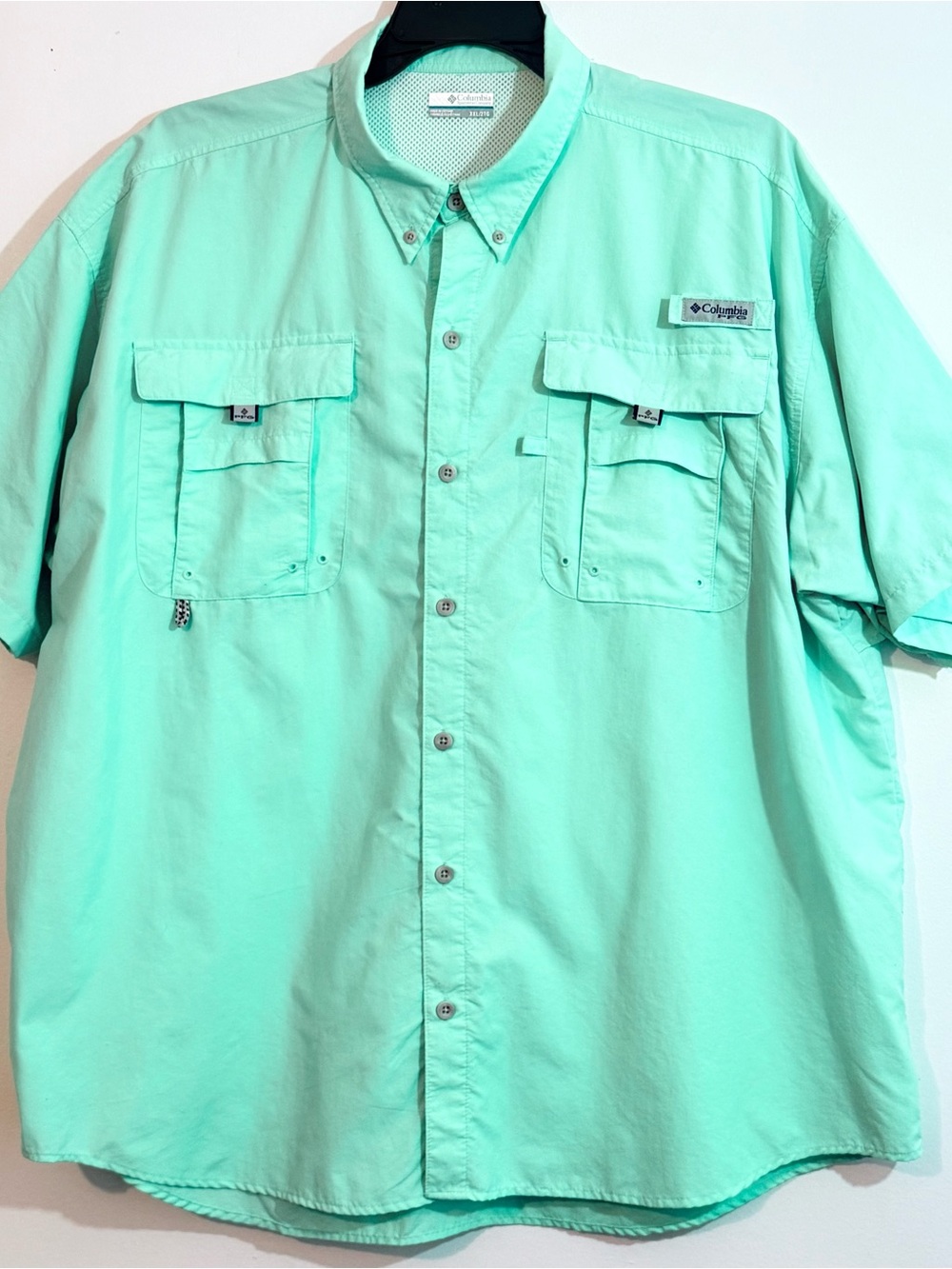 Columbia PFG Shirt Mens XXL Seafoam Green Fishing Button Up Vented Nylon
